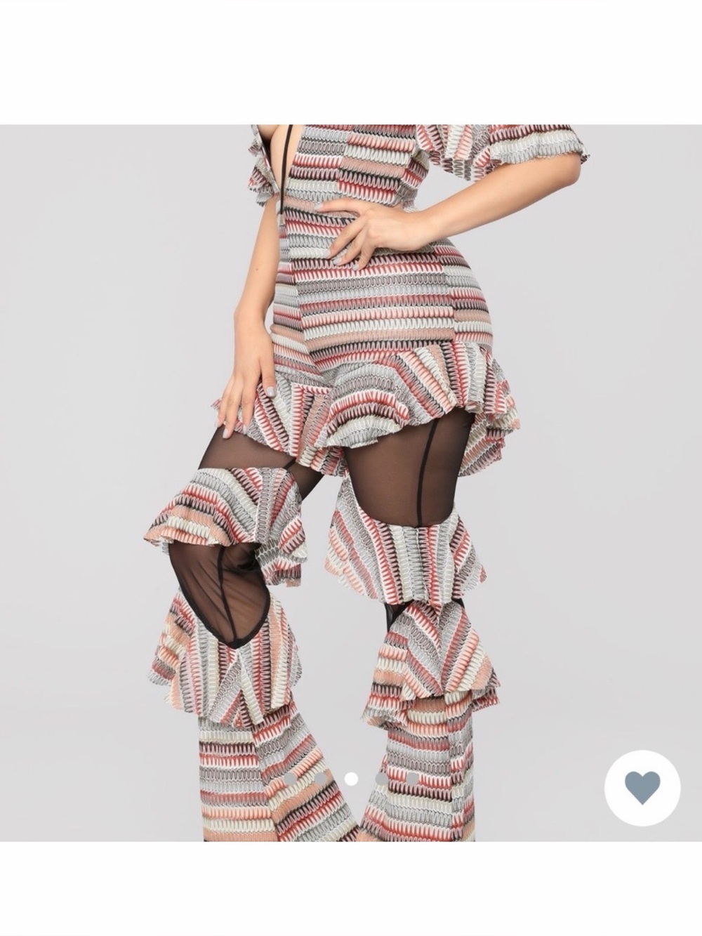 Striped Ruffle Cutout Jumpsuit - Multicolor - Picture 2 of 8